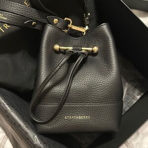 Strathberry Black Lana Osette Mini Bag with Gold Accents